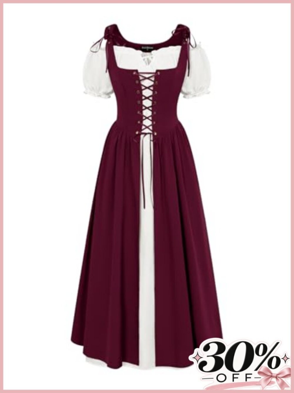Renaissance Costume Womens Medieval Pirate Dress 2 Piece Set Lace-Up Vest